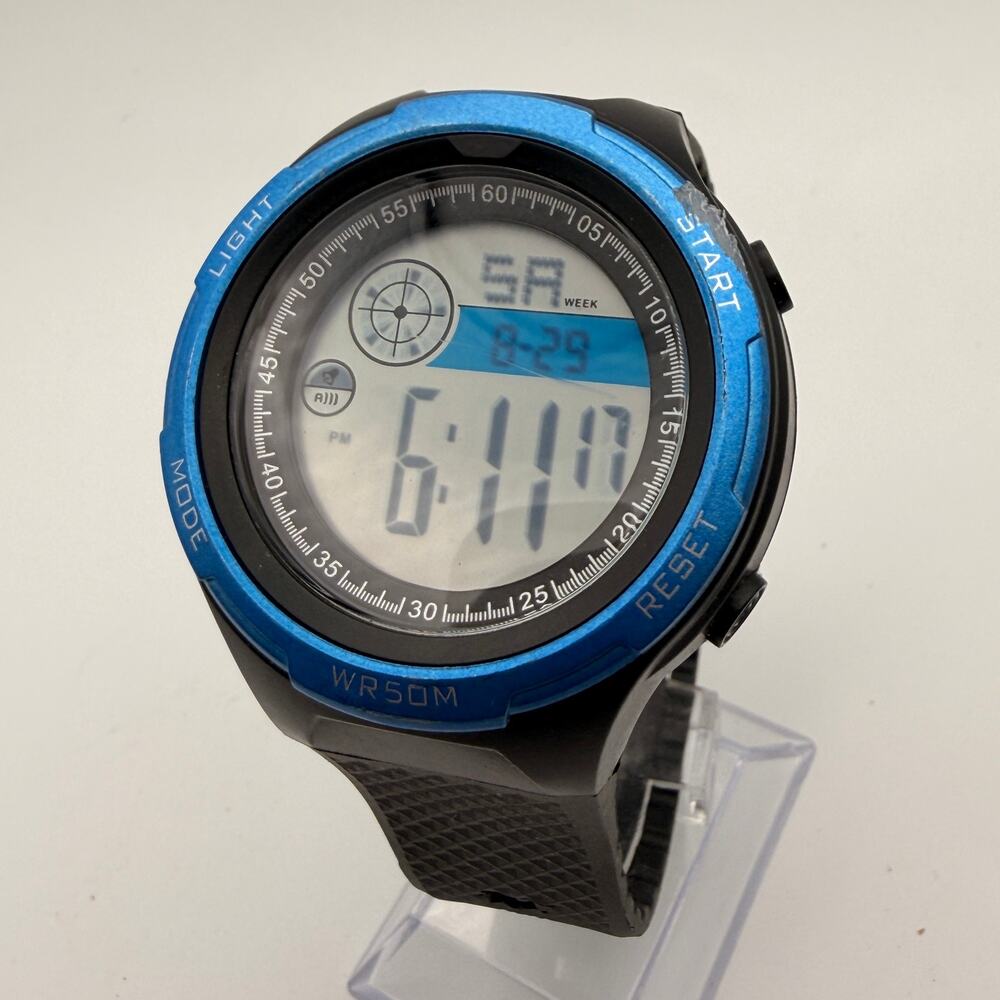 George Men's Digital Sport Watch - Metallic Blue Bezel Working New Battery